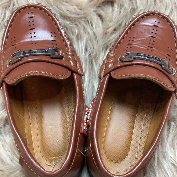 Brown Leather Dress Shoes with Moccasin Stitching and Buckle Accent - Picture 10 of 10